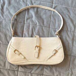 Forever 21 Cream Croc-Embossed Shoulder Bag with Gold Hardware